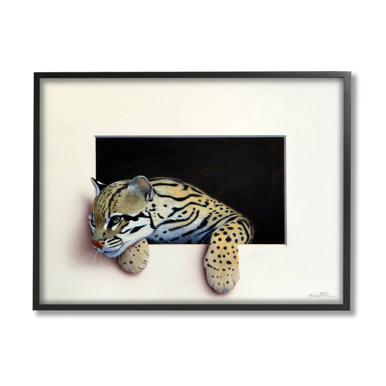 Stupell Industries Wildlife Ocelot Resting Paws Cutout Illusion Framed Giclee Art
